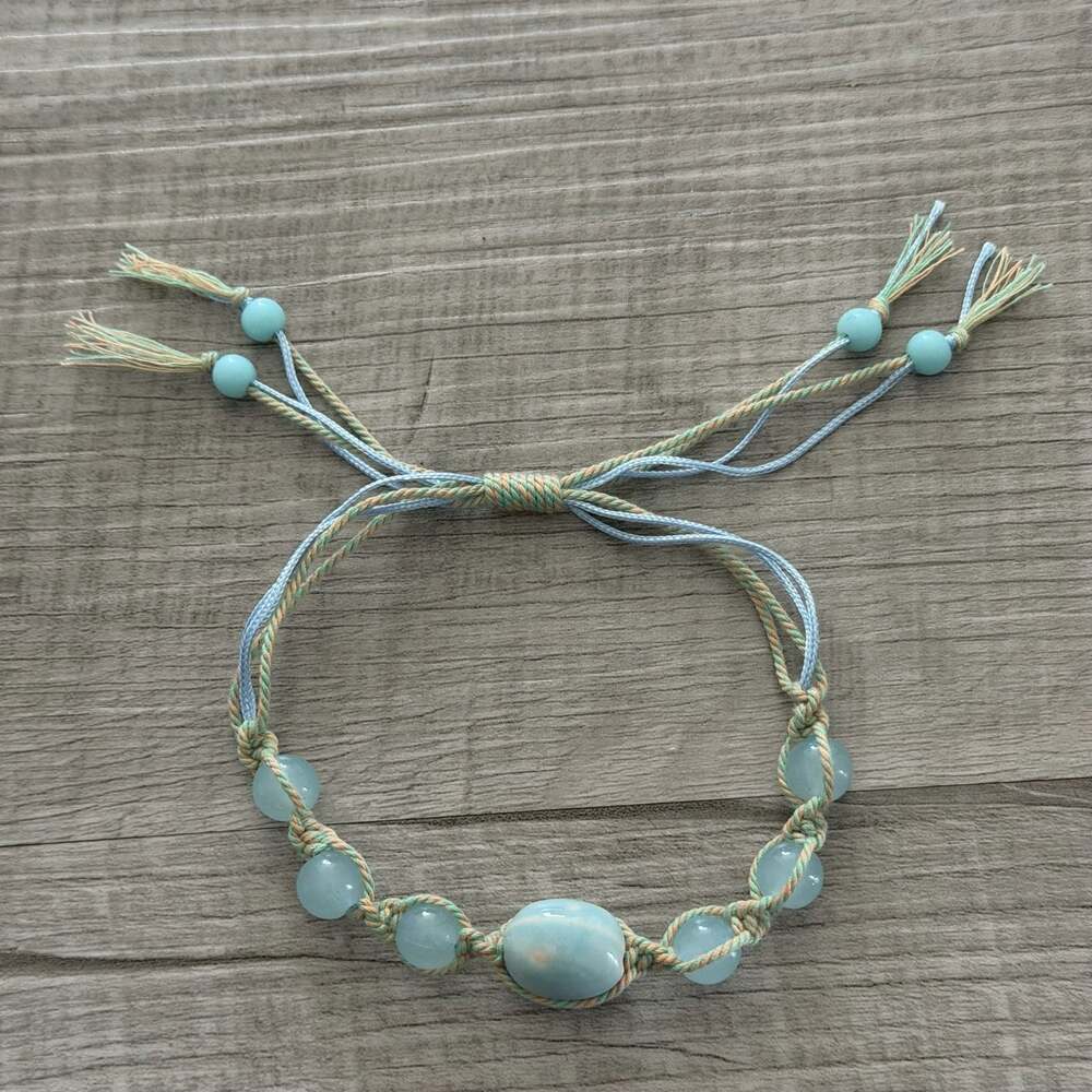 Blue Larimar Stone and Macrame Rope Bracelet